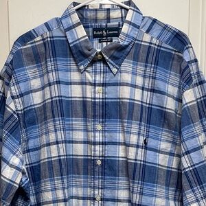 *NWT* Ralph Lauren Mens XXL T Big and Tall Navy & White Plaid Short Sleeve Y2K